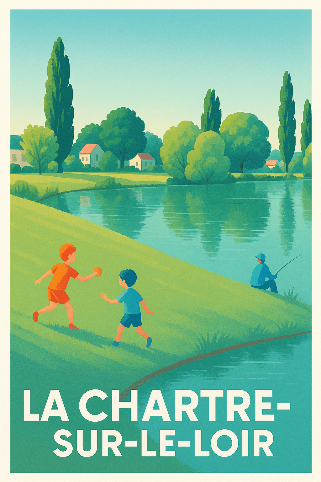 Sarthe France Pas de Cadre / 20 × 30cm Affiche de La Chartre-sur-le-Loir - Douceur de vivre au bord de l'eau