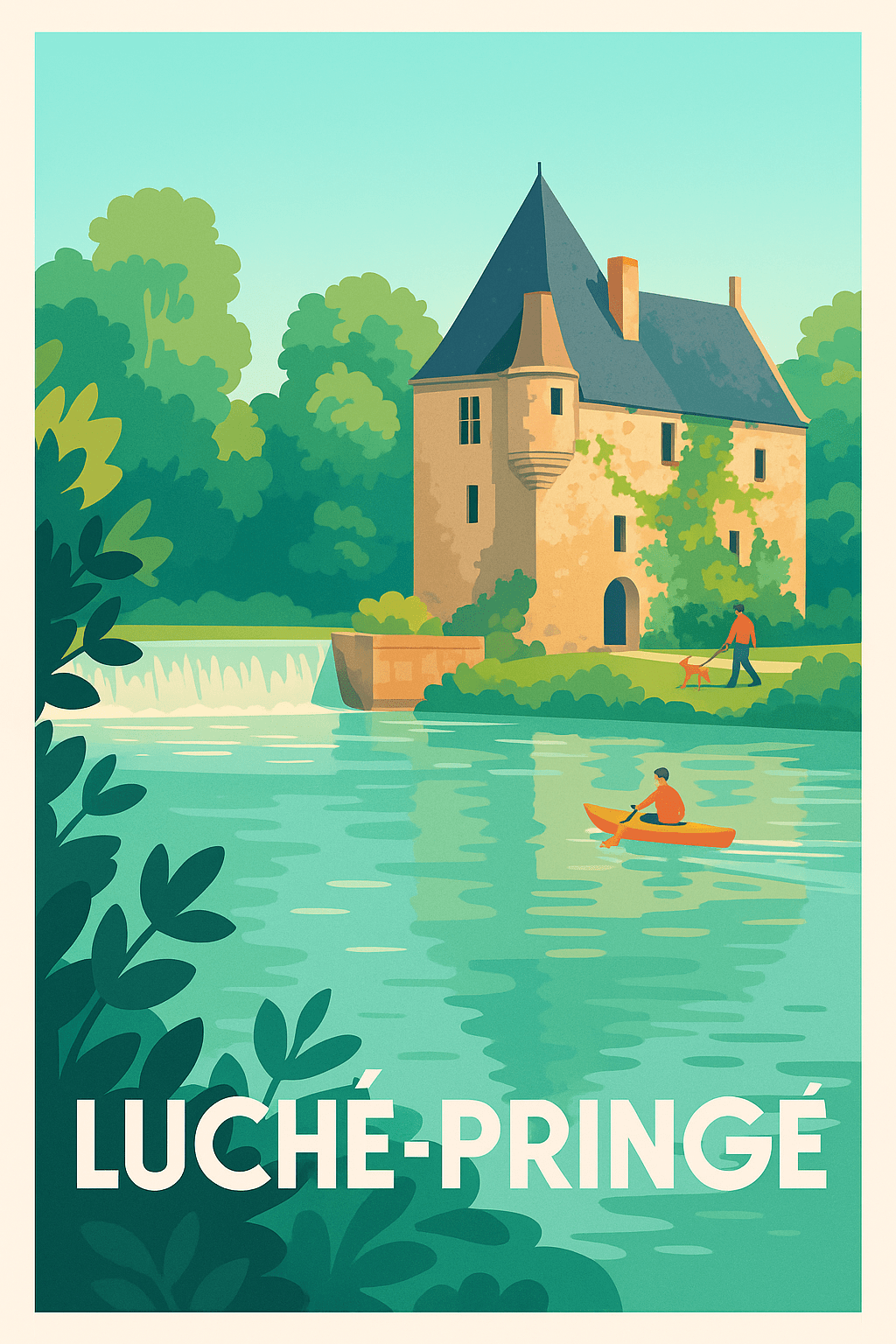 Sarthe France Pas de Cadre / 20 × 30cm Affiche de Luché-Pringé - Charme bucolique et patrimoine préservé