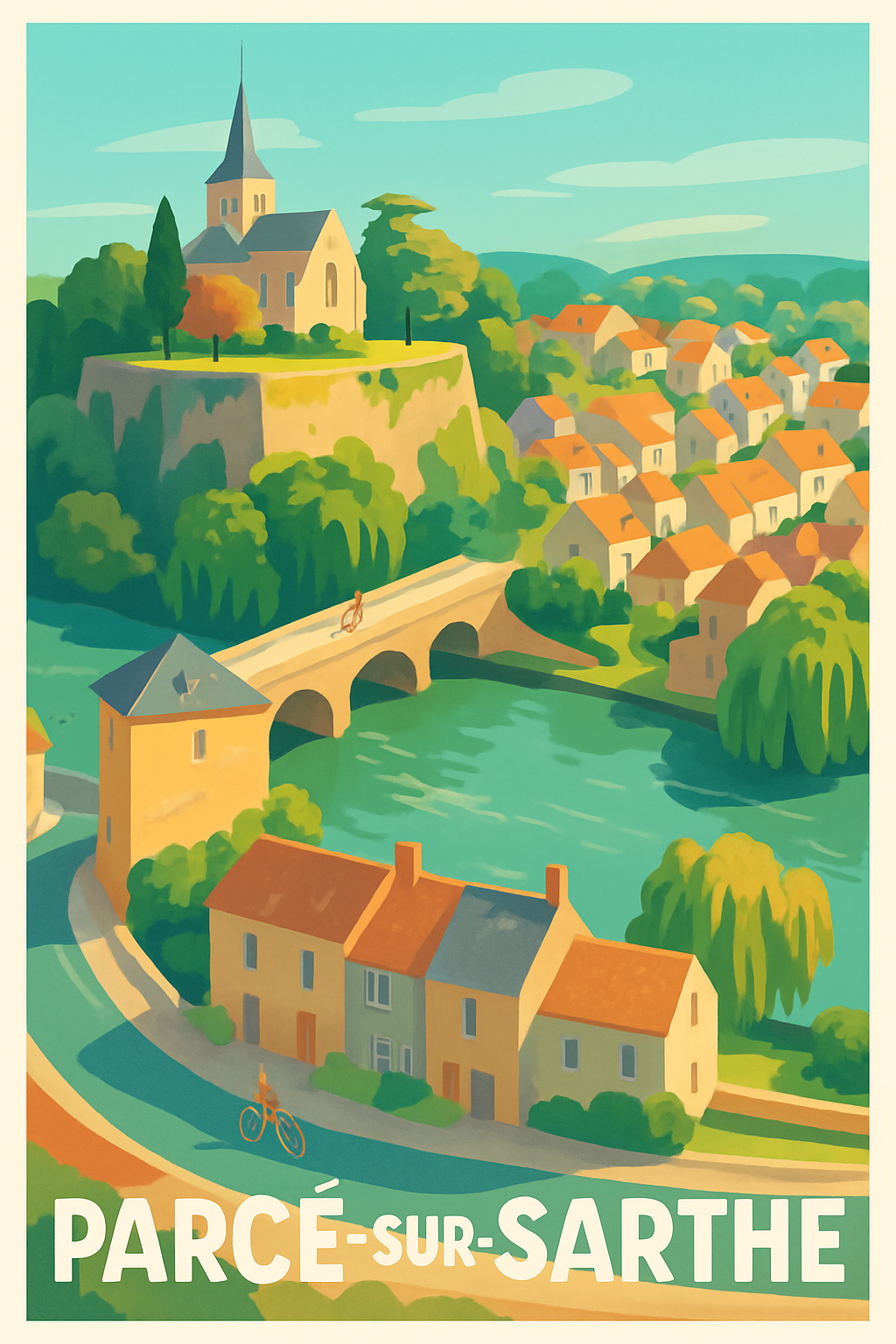 Sarthe France Pas de Cadre / 20 × 30cm Affiche de Parcé-sur-Sarthe - Charme bucolique au fil de l'eau