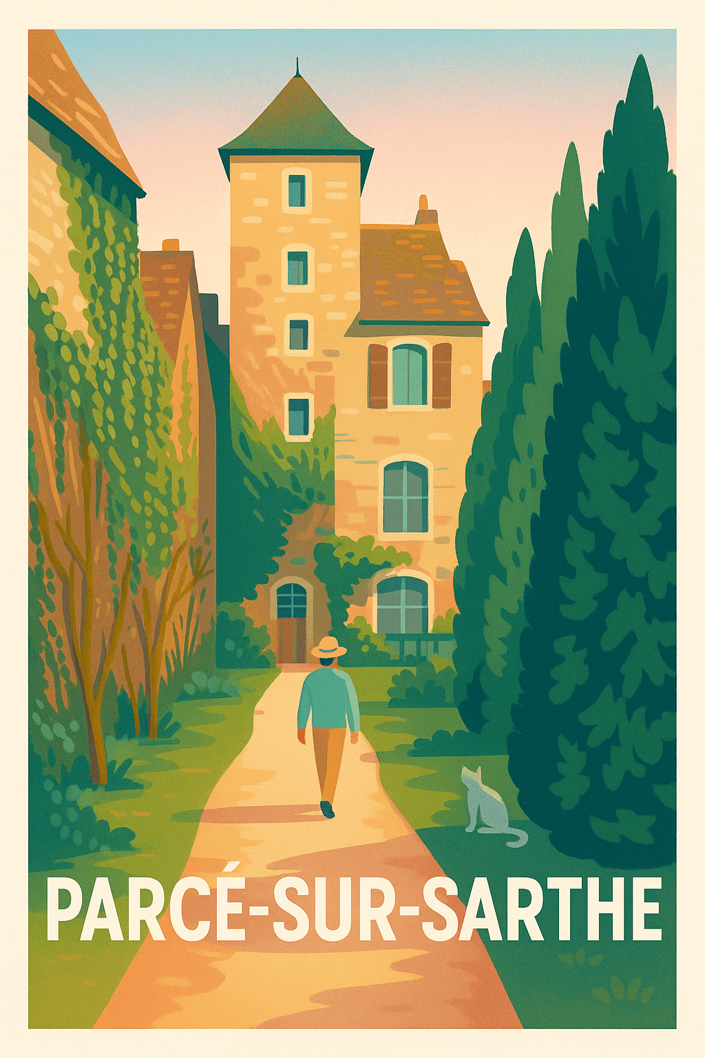 Affiche Parcé-sur-Sarthe — Promenade en douceur au cœur de la ville · poster d'art de Parcé-sur-Sarthe