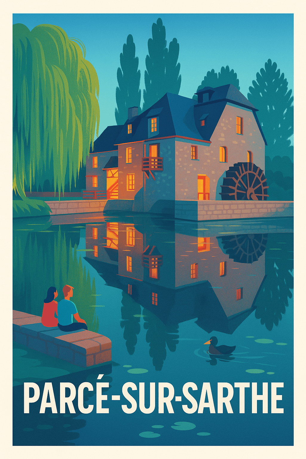 Sarthe France Pas de Cadre / 20 × 30cm Affiche de Parcé-sur-Sarthe - Sérénité au fil de l'eau