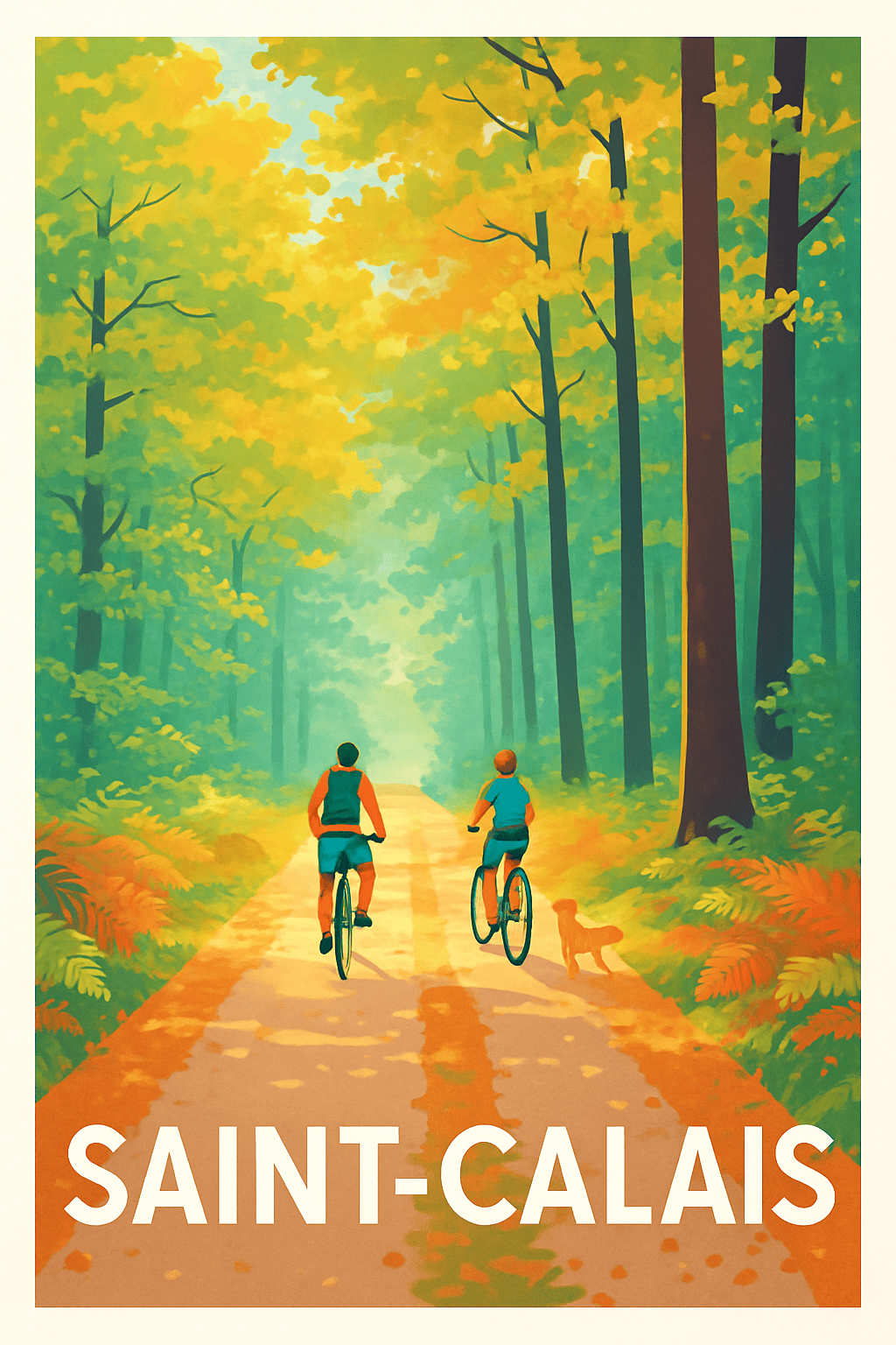 Sarthe France Pas de Cadre / 20 × 30cm Affiche de Saint-Calais - Balade à vélo en forêt enchantée