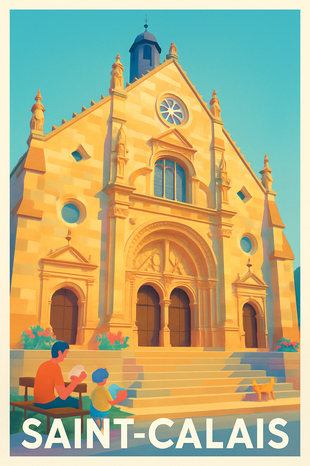Sarthe France Pas de Cadre / 20 × 30cm Affiche de Saint-Calais - L'élégance intemporelle de son église