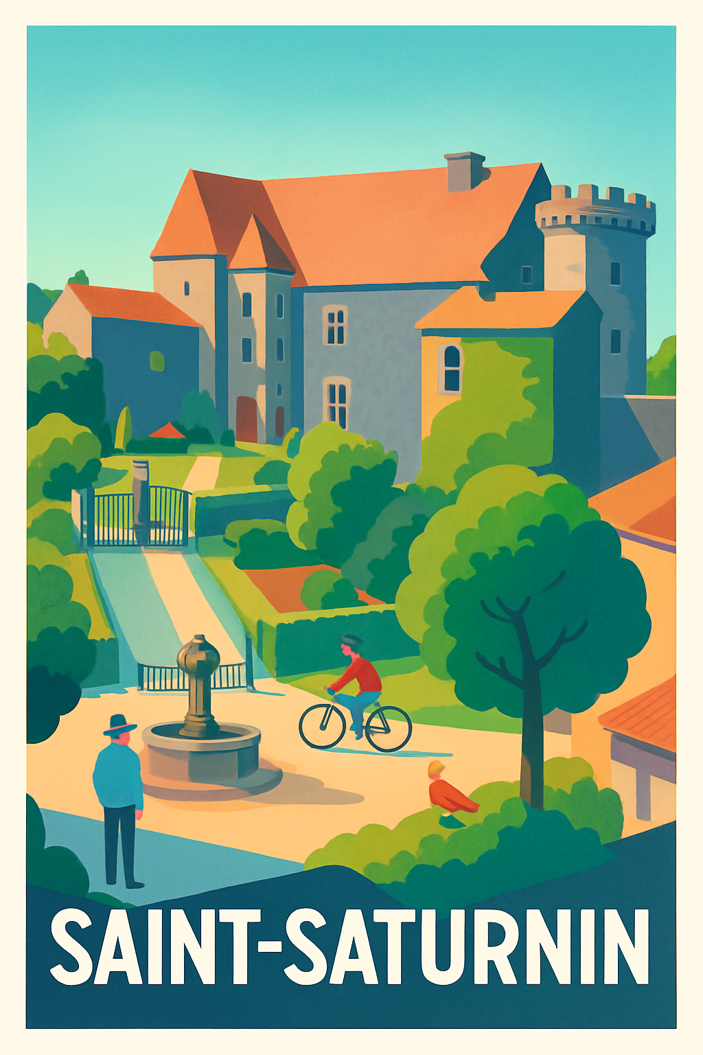 Sarthe France Pas de Cadre / 20 × 30cm Affiche de Saint-Saturnin - Charme et sérénité au cœur du village