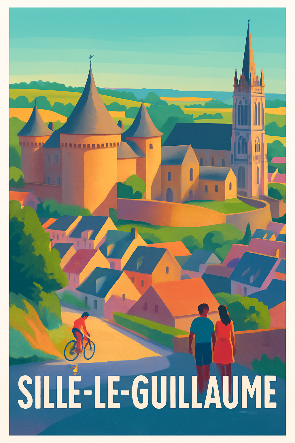 Sarthe France Pas de Cadre / 20 × 30cm Affiche de Sille-le-Guillaume - Charme médiéval et douceur normande