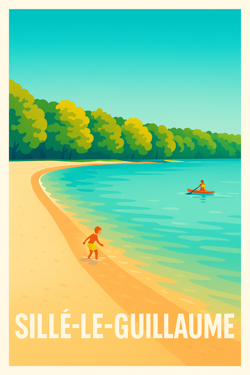 Sarthe France Pas de Cadre / 20 × 30cm Affiche de Sillé-le-Guillaume - Évasion nature au bord de l'eau