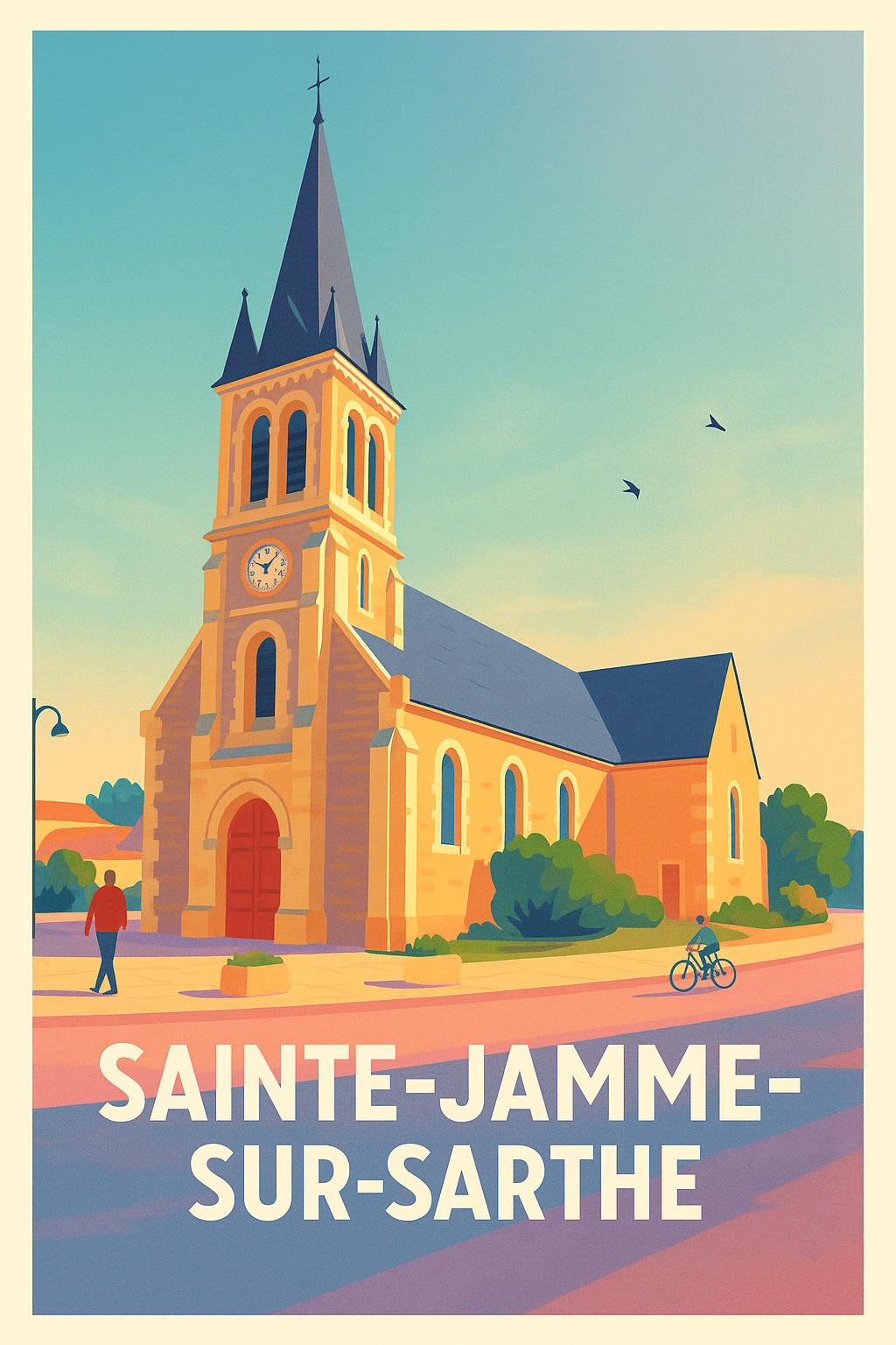 Sarthe France Pas de Cadre / 20 × 30cm Affiche Sainte-Jamme-sur-Sarthe - Charme et sérénité au cœur de la Sarthe