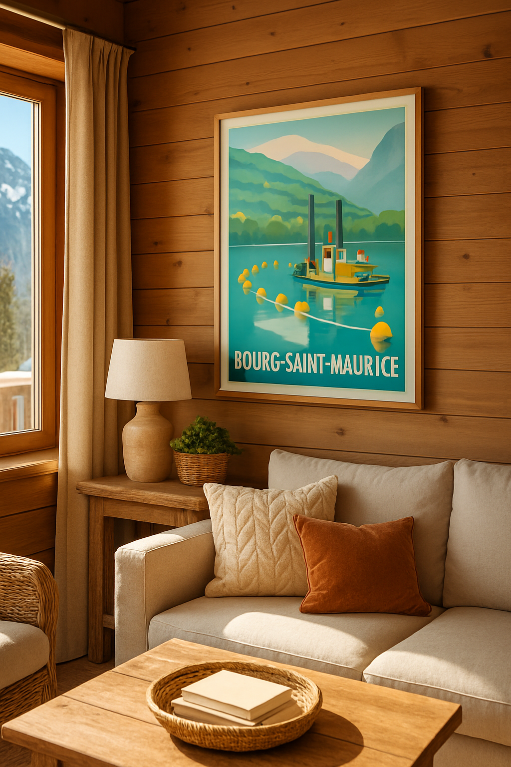 Affiche Bourg-Saint-Maurice — Sérénité alpine au fil de l'eau · poster d'art de Bourg-Saint-Maurice