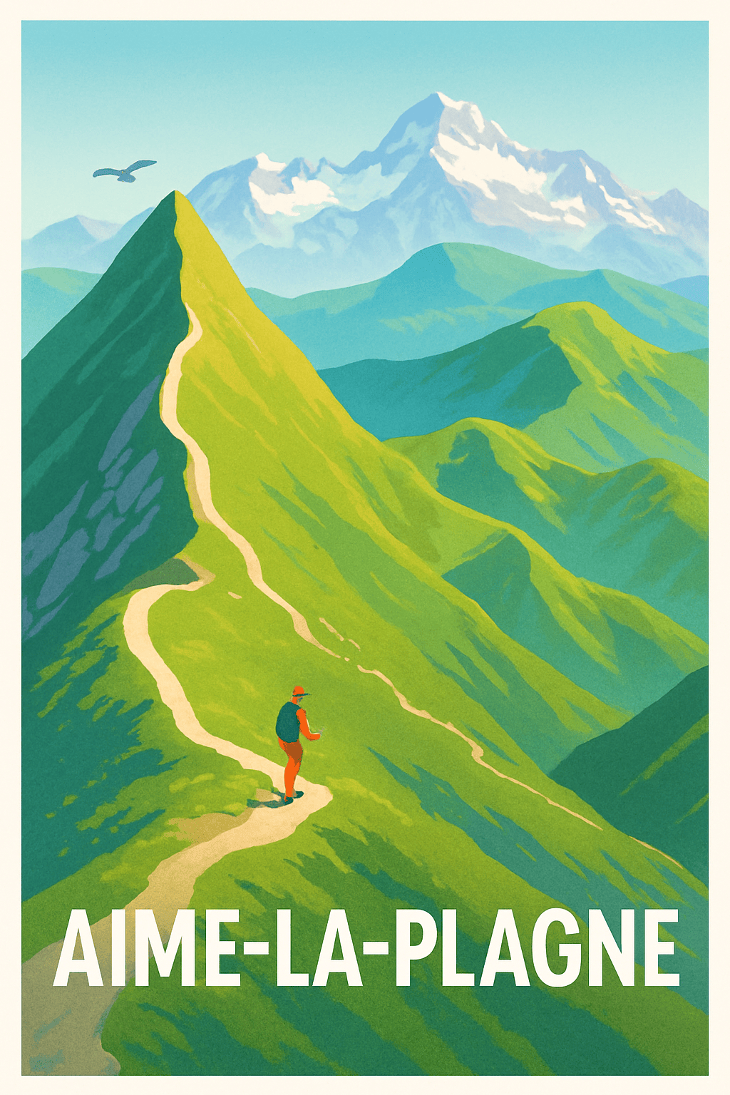 Savoie France Pas de Cadre / 20 × 30cm Affiche de Aime-la-Plagne - L'appel des sommets majestueux