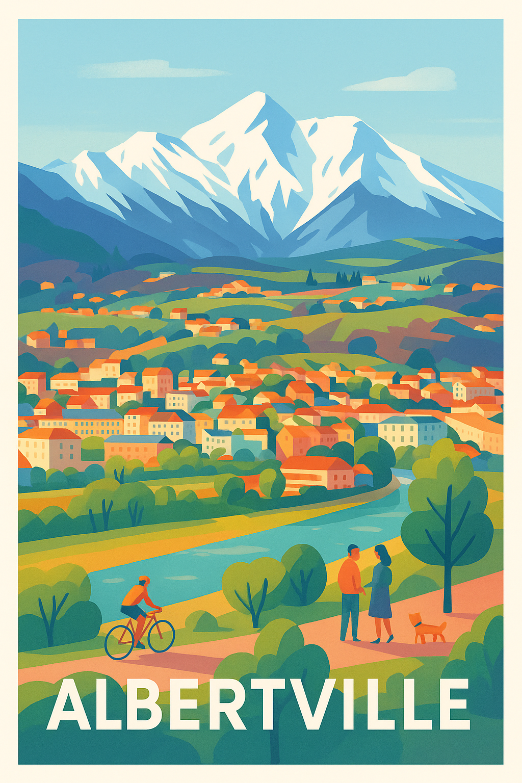 Savoie France Pas de Cadre / 20 × 30cm Affiche de Albertville - Charme nature et montagnes majestueuses