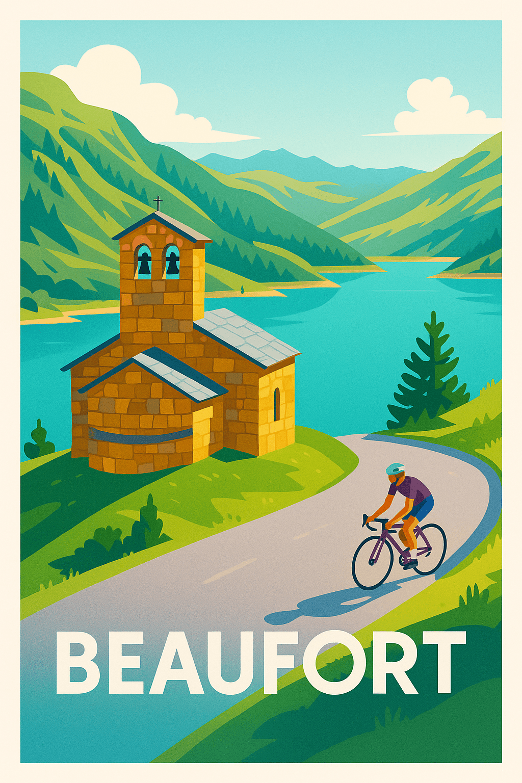 Savoie France Pas de Cadre / 20 × 30cm Affiche de Beaufort - Évasion cycliste au cœur des montagnes