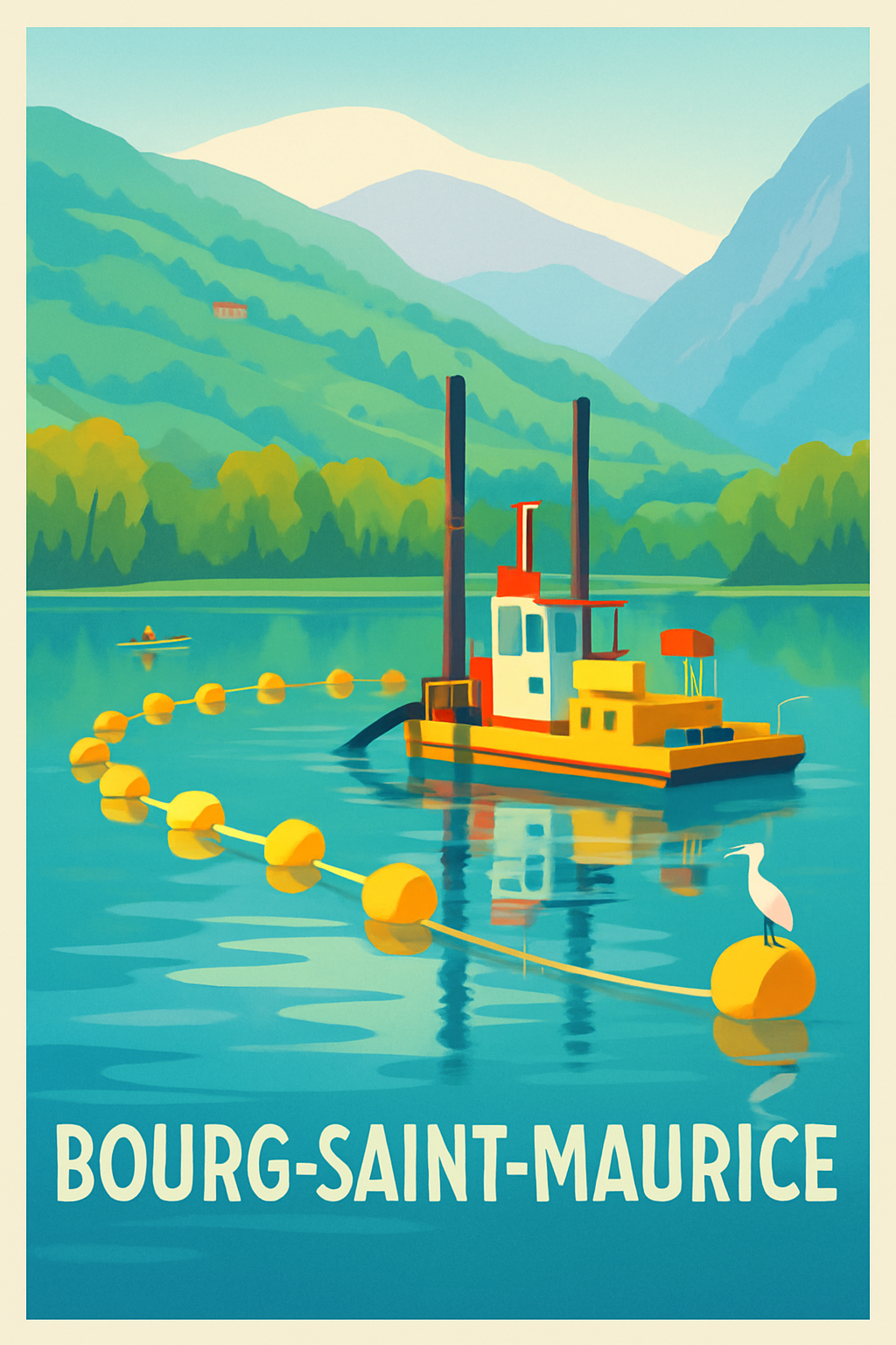 Affiche Bourg-Saint-Maurice — Sérénité alpine au fil de l'eau · poster d'art de Bourg-Saint-Maurice