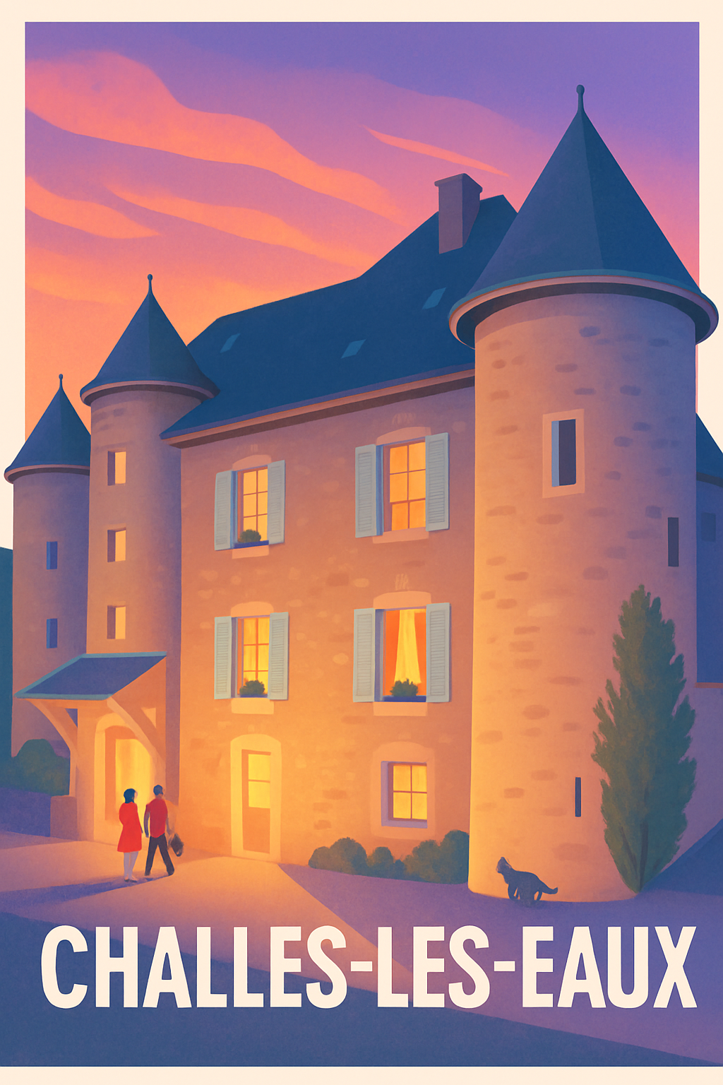 Savoie France Pas de Cadre / 20 × 30cm Affiche de Challes-les-Eaux - Charme et douceur au crépuscule