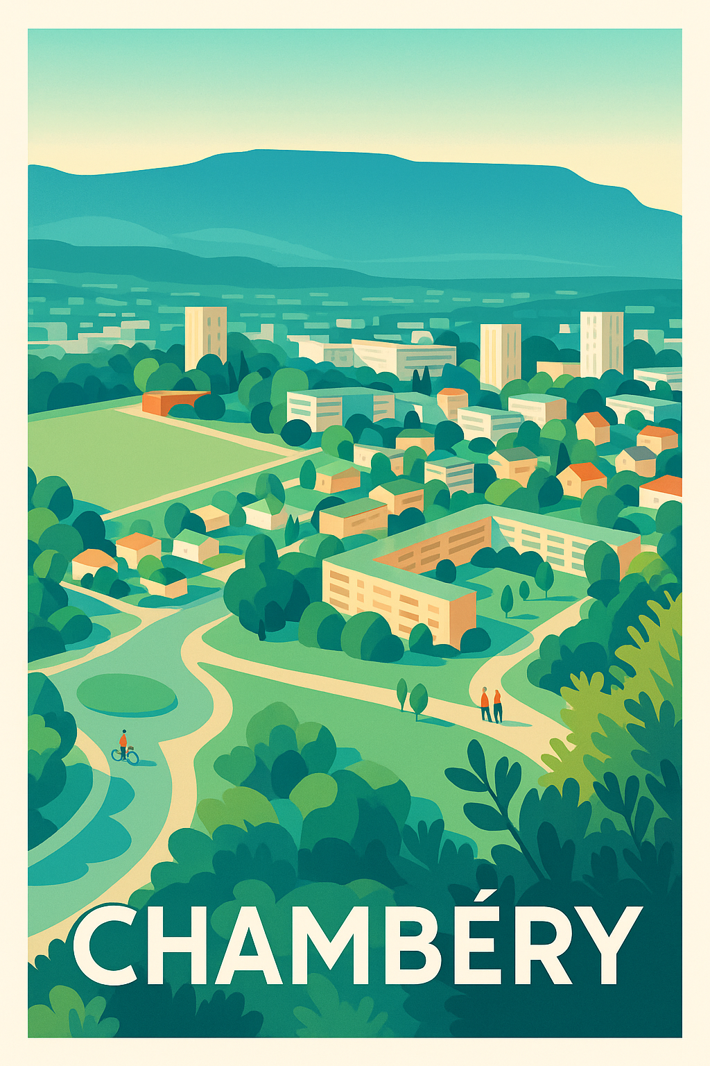 Savoie France Pas de Cadre / 20 × 30cm Affiche de Chambéry - Vue paisible et nature urbaine