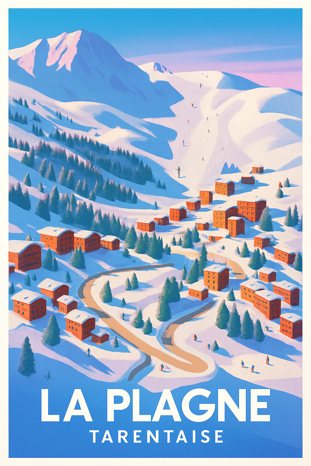 Savoie France Pas de Cadre / 20 × 30cm Affiche de La Plagne - Charme et panorama alpin hivernal
