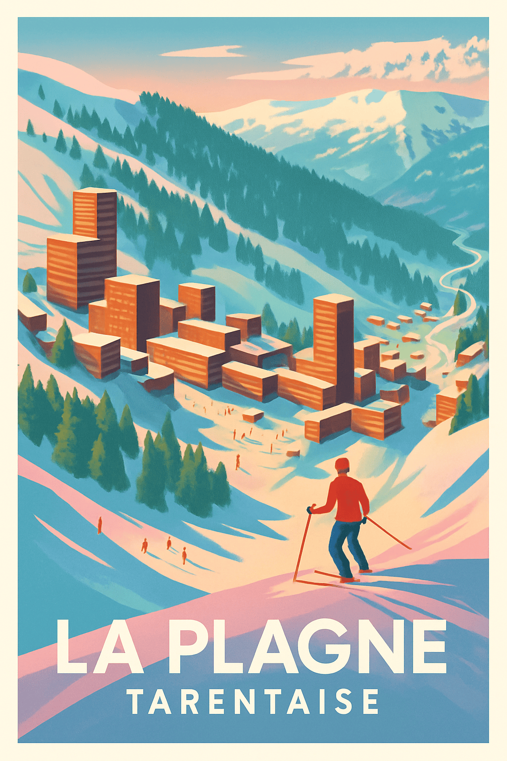 Savoie France Pas de Cadre / 20 × 30cm Affiche de La Plagne - Escapade hivernale en Tarentaise