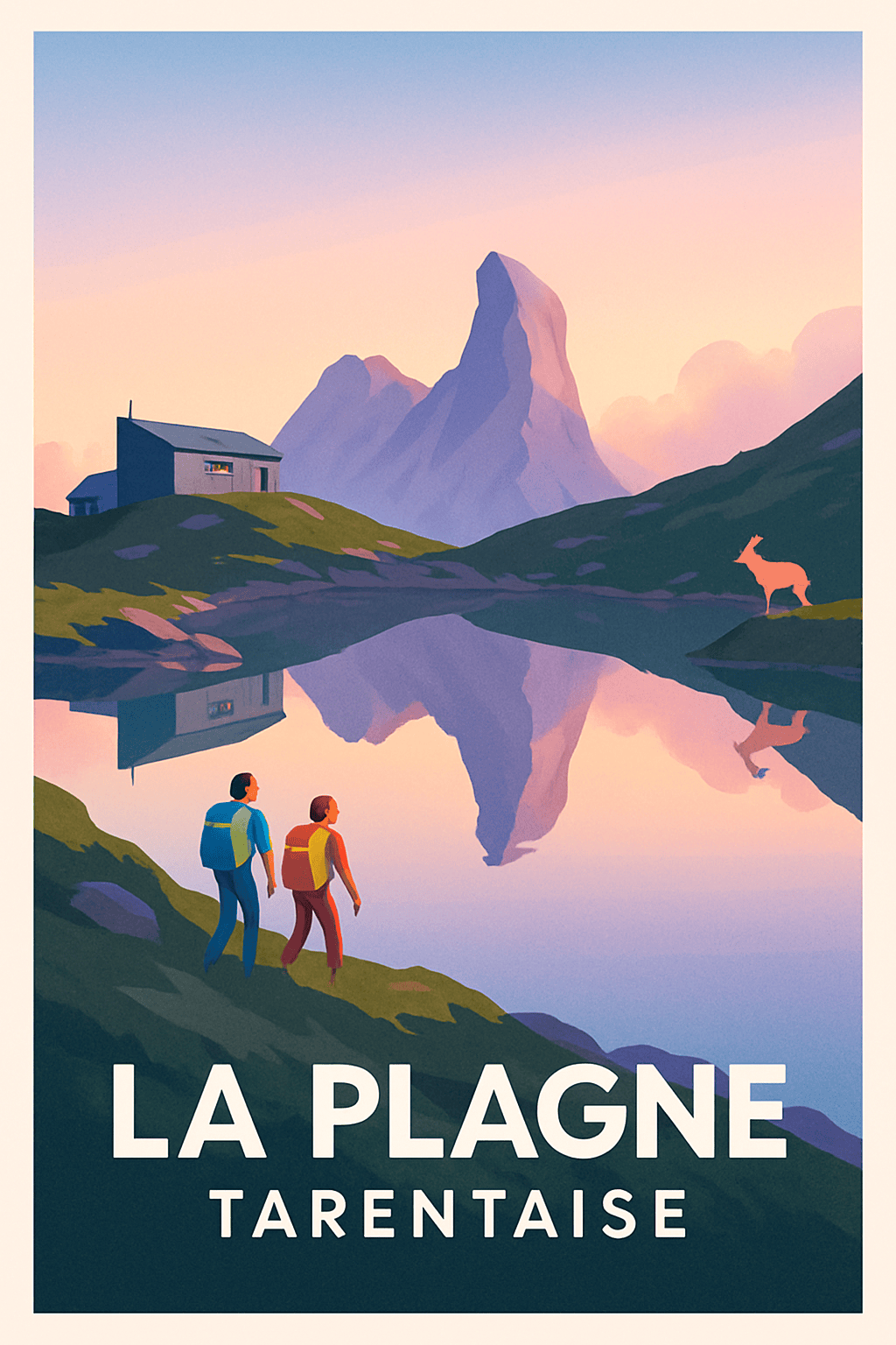 Savoie France Pas de Cadre / 20 × 30cm Affiche de La Plagne Tarentaise - Évasion en montagne au crépuscule
