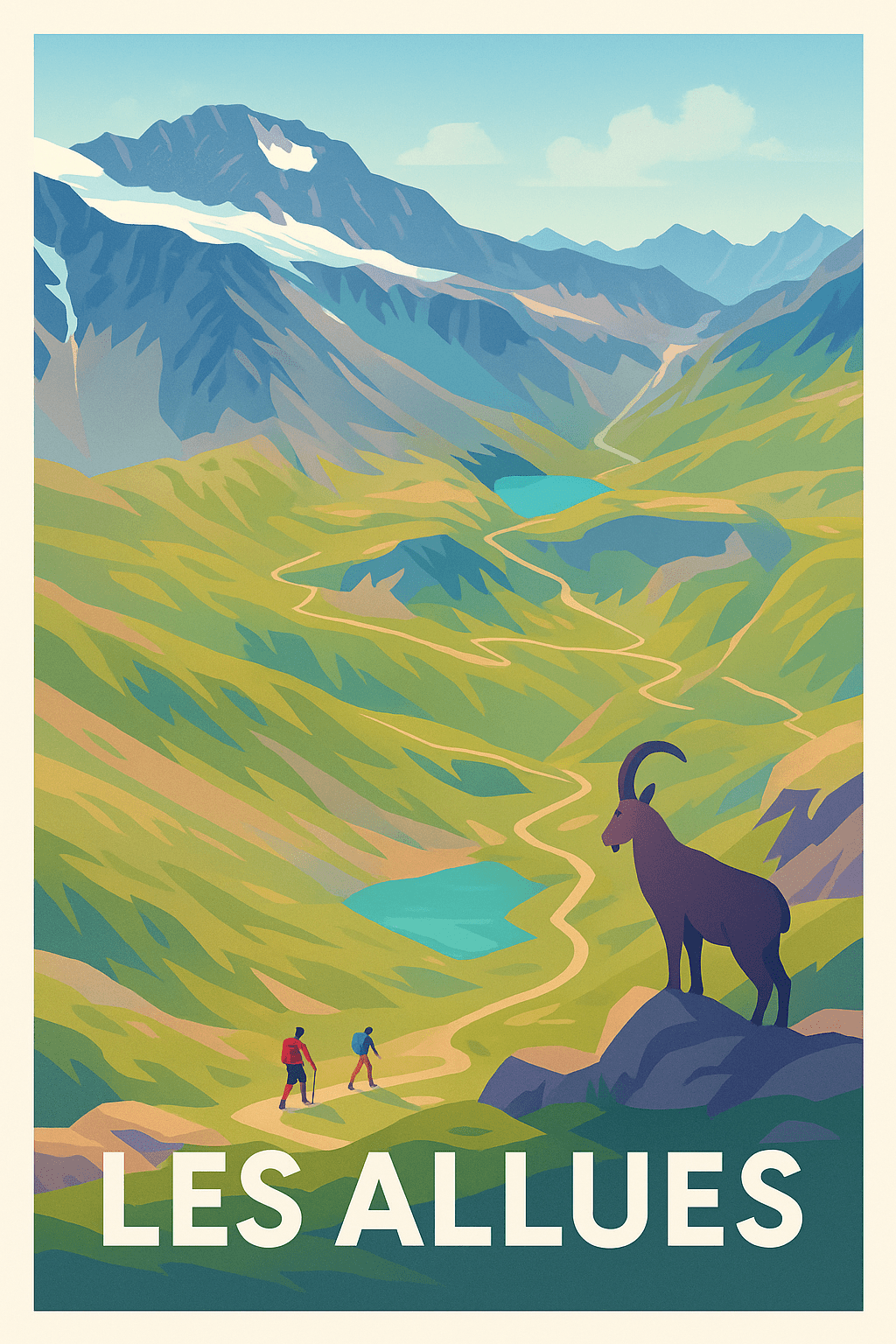 Savoie France Pas de Cadre / 20 × 30cm Affiche de Les Allues - Vers les sommets alpins