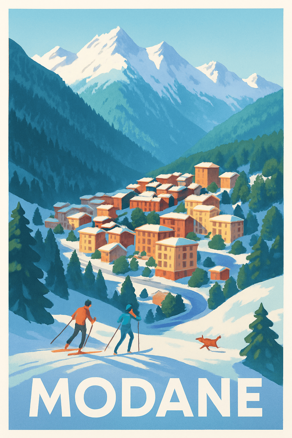 Savoie France Pas de Cadre / 20 × 30cm Affiche de Modane - Escapade hivernale au cœur des Alpes