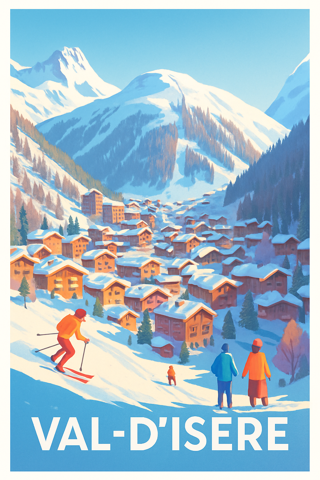 Savoie France Pas de Cadre / 20 × 30cm Affiche de Val-d'Isère - L'Élégance Alpine en Hiver
