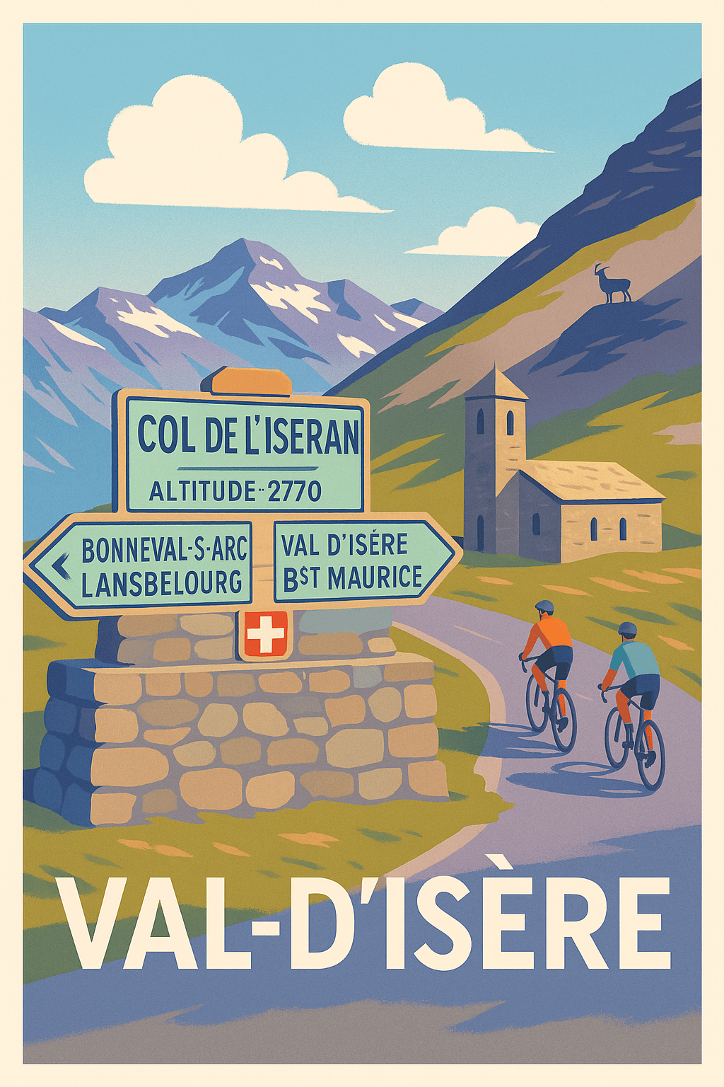 Affiche Val-d'Isère — L'évasion à vélo au cœur des Alpes · poster d'art de Val-d'Isère