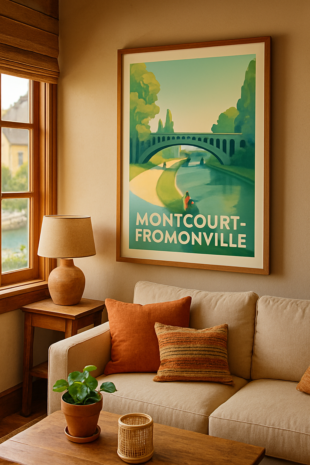 Seine-et-Marne France Affiche de Montcourt-Fromonville - Sérénité au bord du canal
