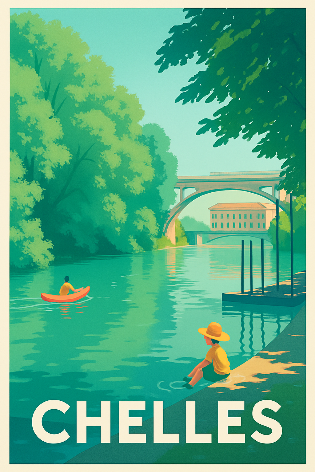 Seine-et-Marne France Pas de Cadre / 20 × 30cm Affiche de Chelles - Douceur et Sérénité au Bord de l'Eau