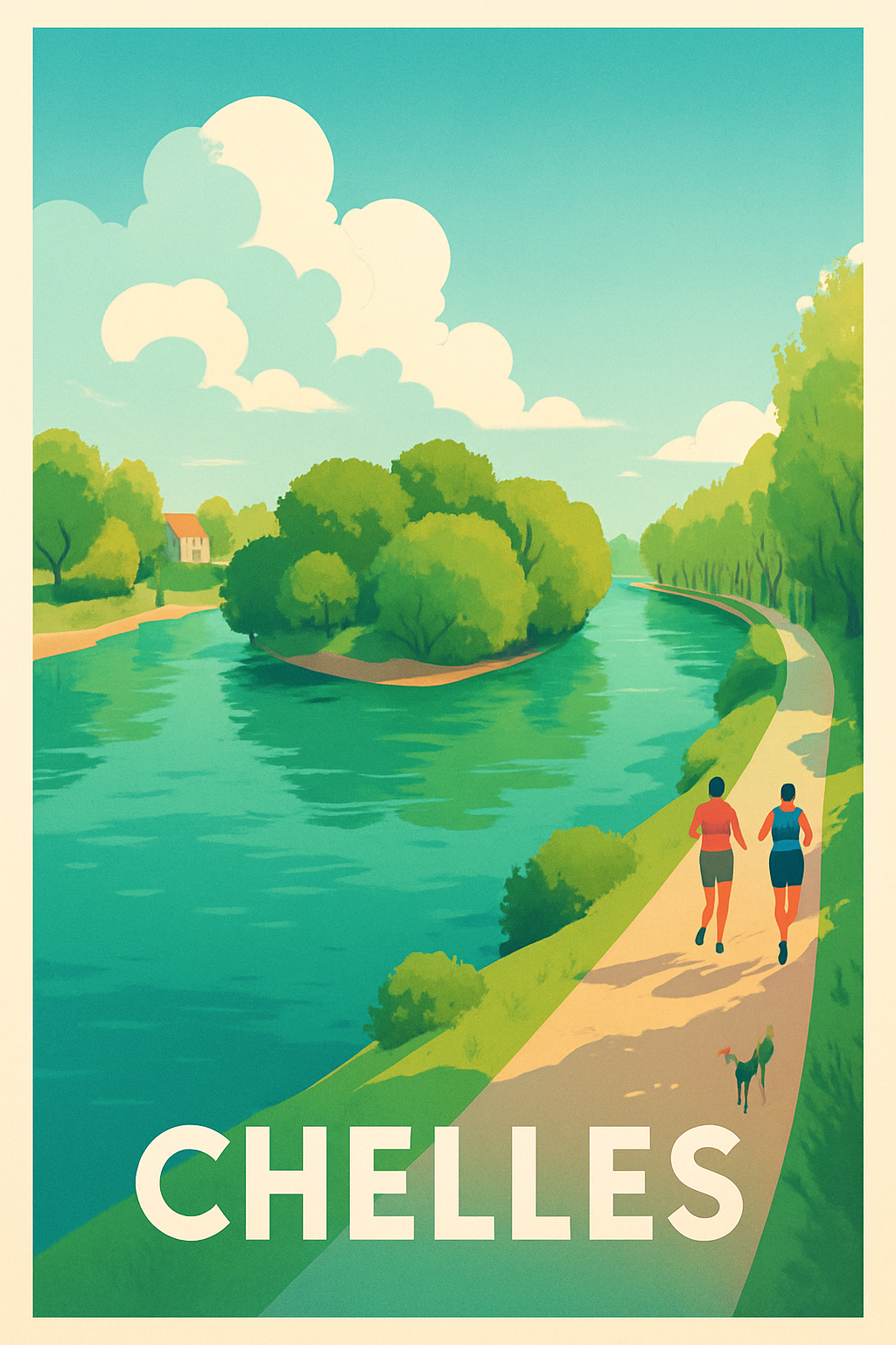 Seine-et-Marne France Pas de Cadre / 20 × 30cm Affiche de Chelles - Promenade au bord de l'eau