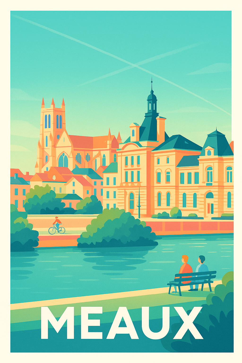 Seine-et-Marne France Pas de Cadre / 20 × 30cm Affiche de Meaux - Élégance et Sérénité au Bord de l'Eau