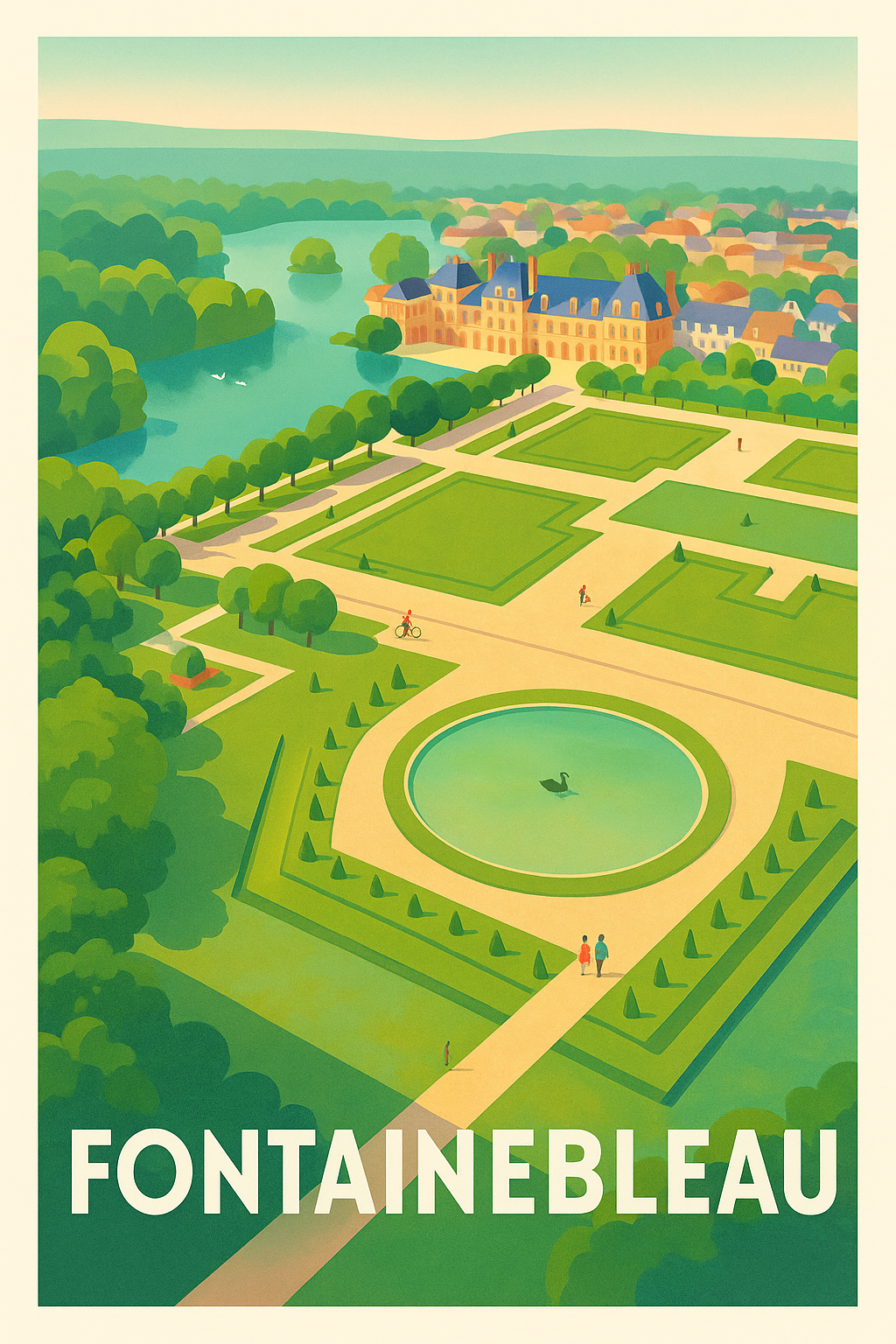 Affiche Fontainebleau — Élégance et sérénité au château et ses jardins · poster d'art de Fontainebleau