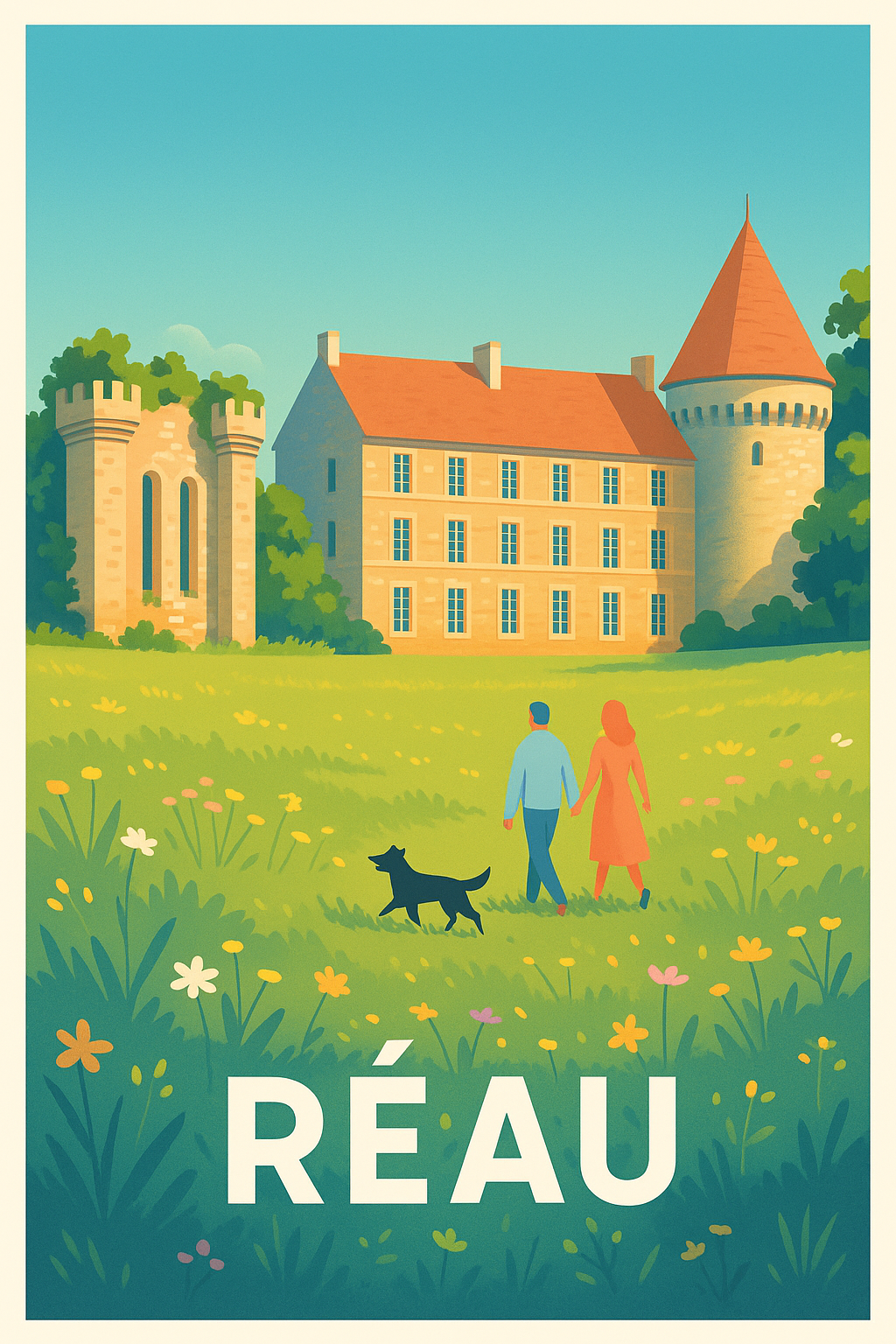 Affiche Réau — Promenade champêtre au château · poster d'art de Réau