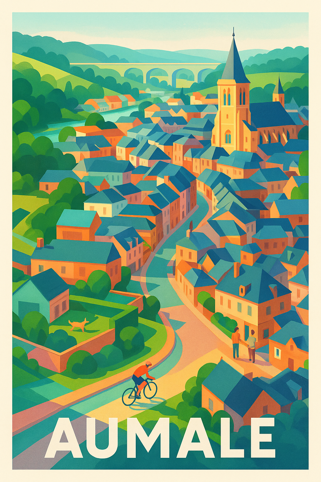 Seine-Maritime France Pas de Cadre / 20 × 30cm Affiche de Aumale - Charme pittoresque de la vallée