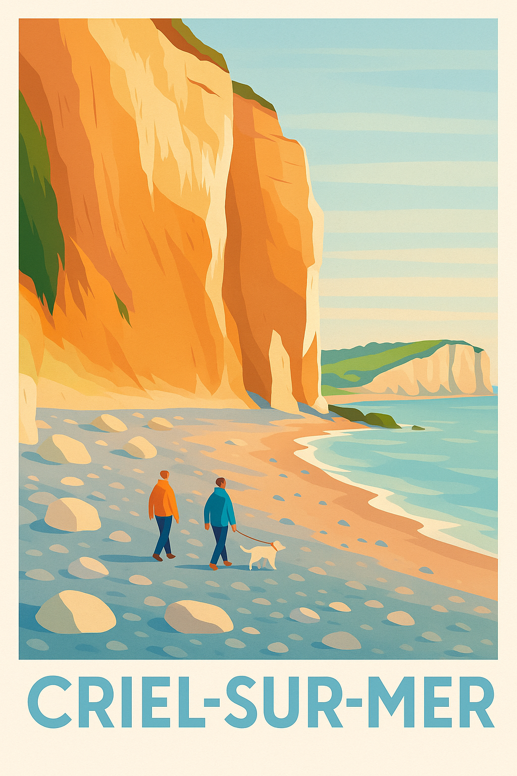 Seine-Maritime France Pas de Cadre / 20 × 30cm Affiche de Criel-sur-Mer - Promenade au pied des falaises impressionnantes