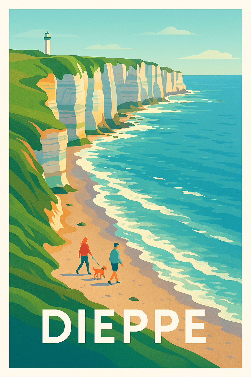 Seine-Maritime France Pas de Cadre / 20 × 30cm Affiche de Dieppe - Balade en bord de falaise