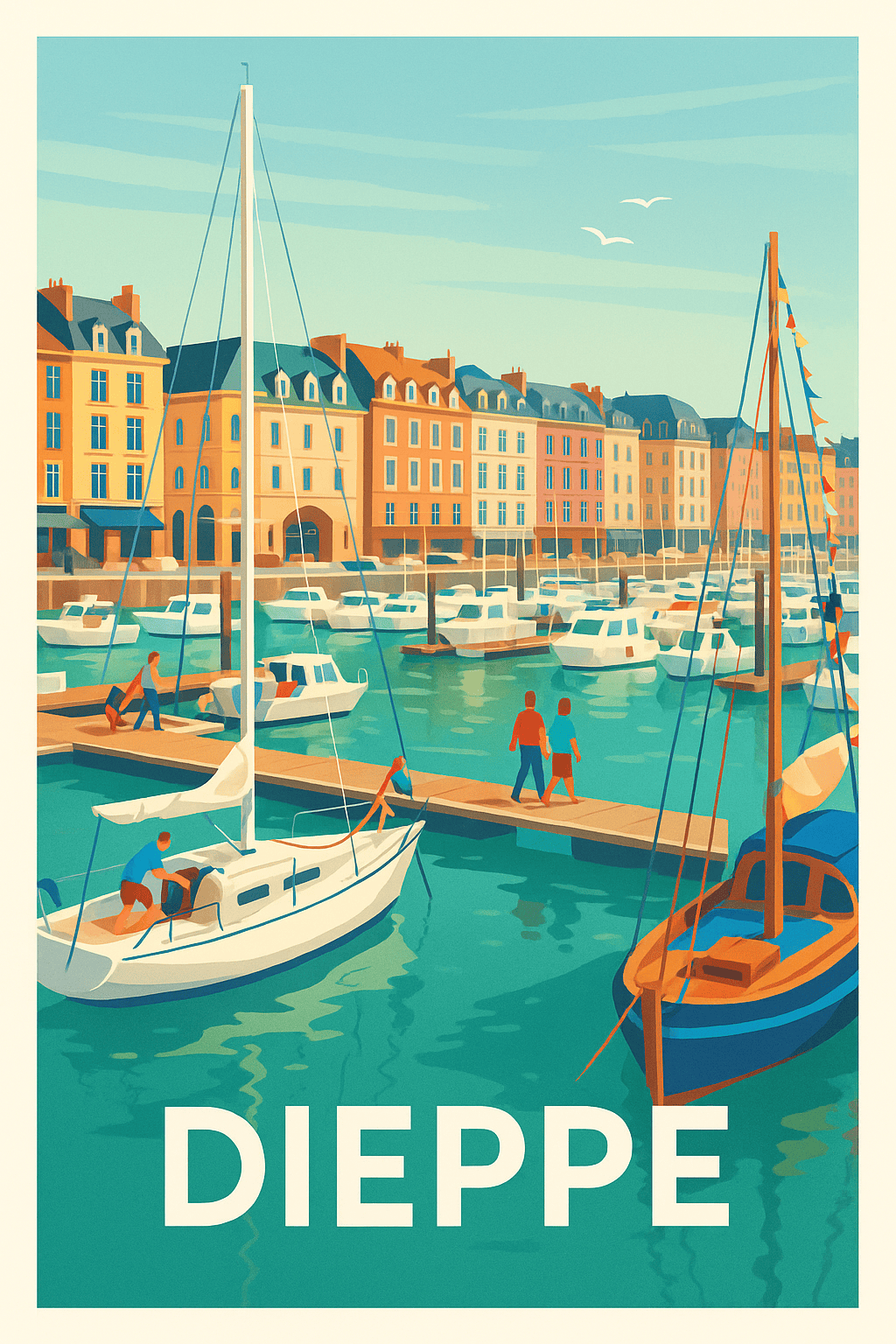 Seine-Maritime France Pas de Cadre / 20 × 30cm Affiche de Dieppe - Charme et douceur du port normand
