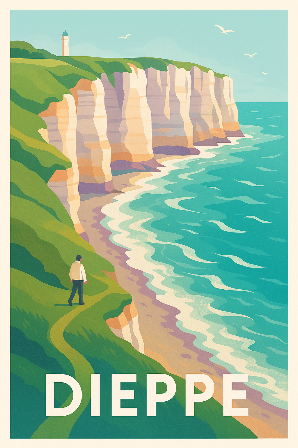 Seine-Maritime France Pas de Cadre / 20 × 30cm Affiche de Dieppe - Échappée belle sur les falaises normandes