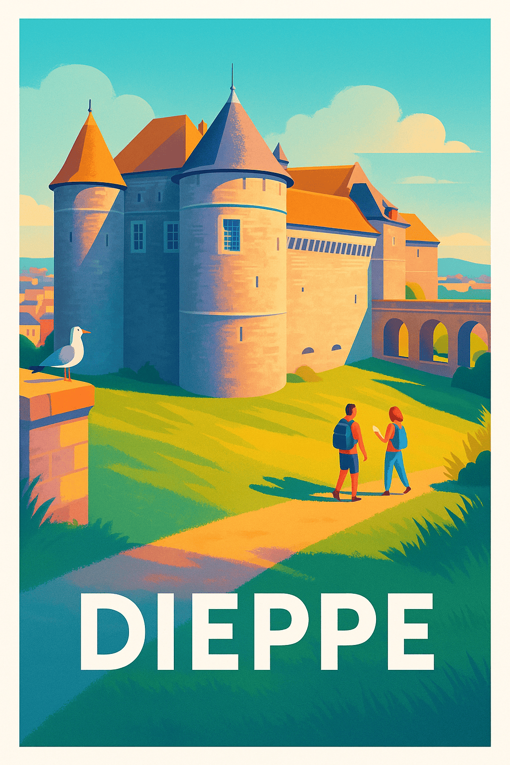Seine-Maritime France Pas de Cadre / 20 × 30cm Affiche de Dieppe - Promenade au Château et lumière normande