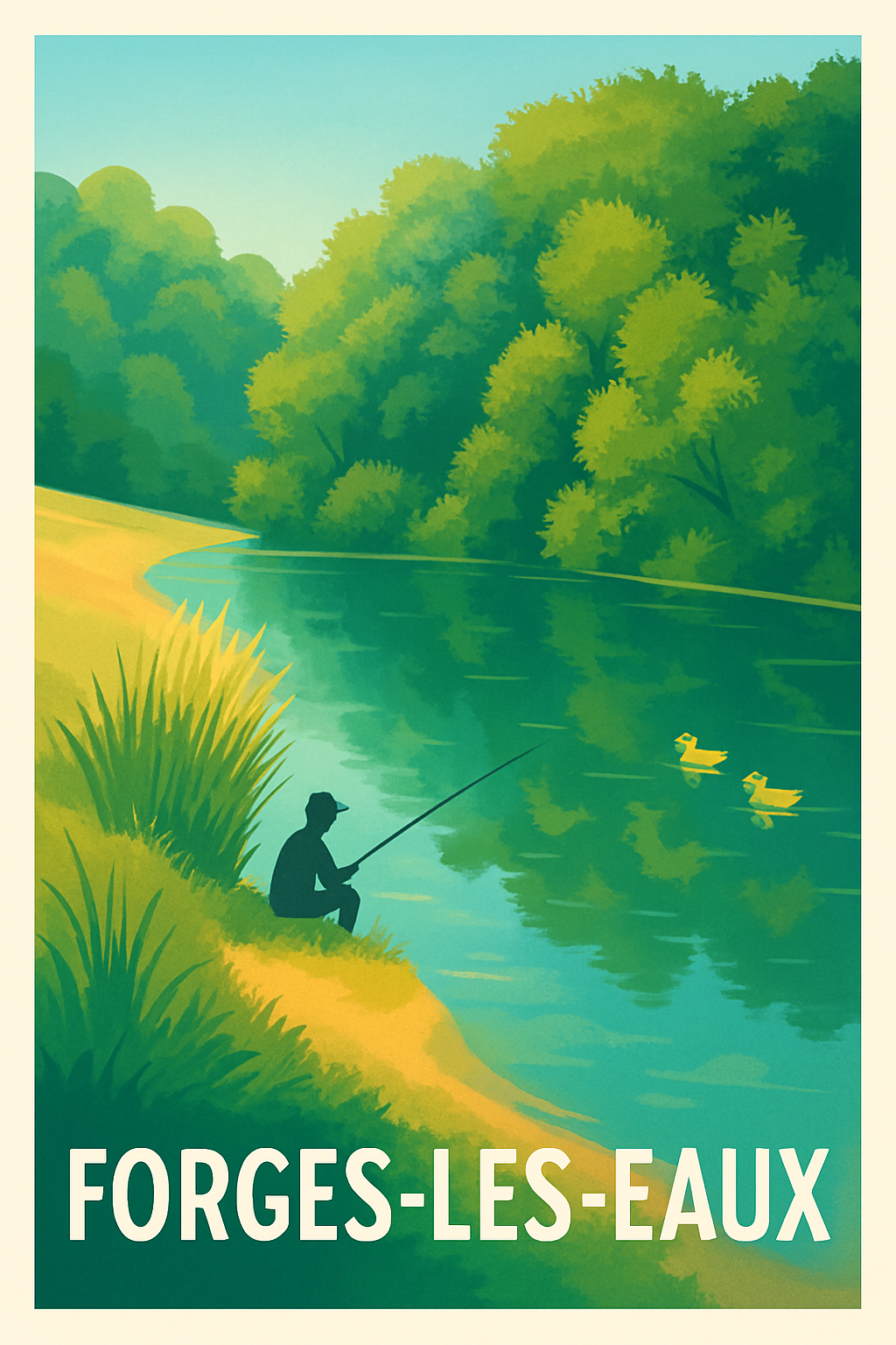 Seine-Maritime France Pas de Cadre / 20 × 30cm Affiche de Forges-les-Eaux - Sérénité au bord de l'eau