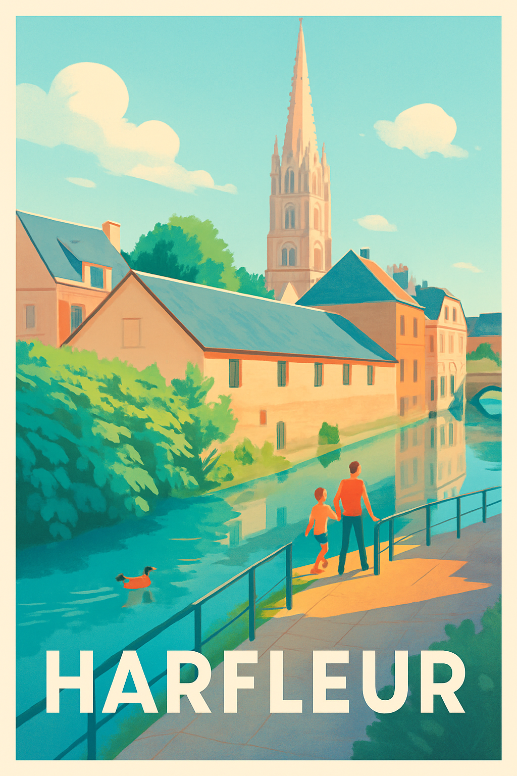 Seine-Maritime France Pas de Cadre / 20 × 30cm Affiche de Harfleur - Balade paisible au bord de l'eau