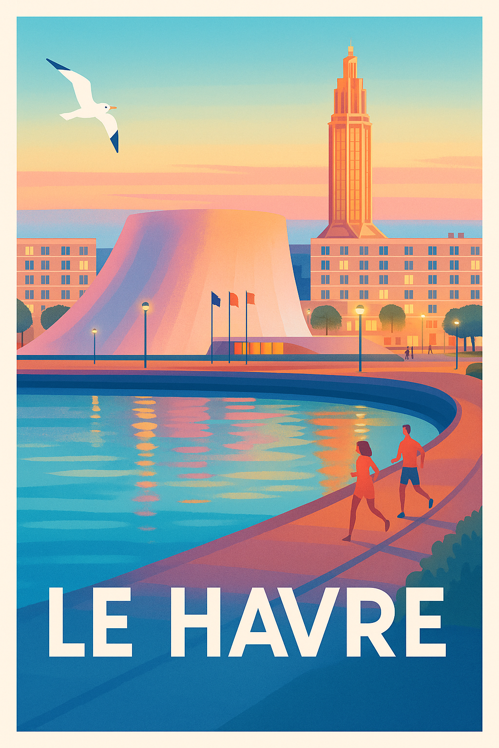 Seine-Maritime France Pas de Cadre / 20 × 30cm Affiche de Le Havre - L'élégance du bord de mer au crépuscule