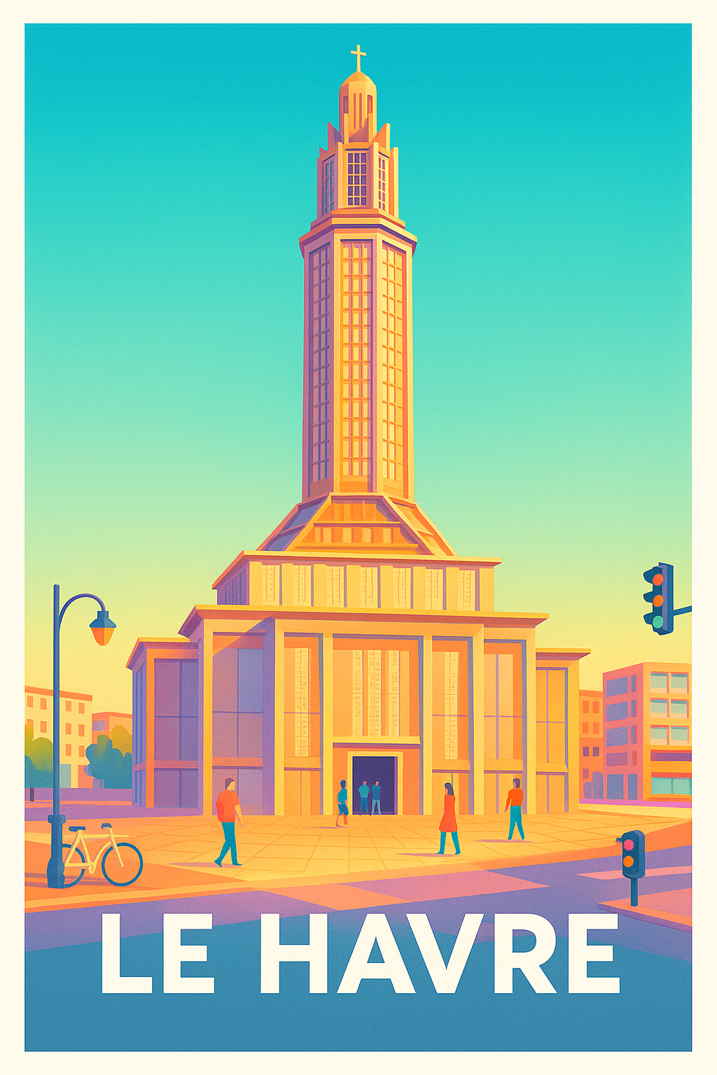 Seine-Maritime France Pas de Cadre / 20 × 30cm Affiche de Le Havre - Lumières et Modernité sur l'Église Saint-Joseph