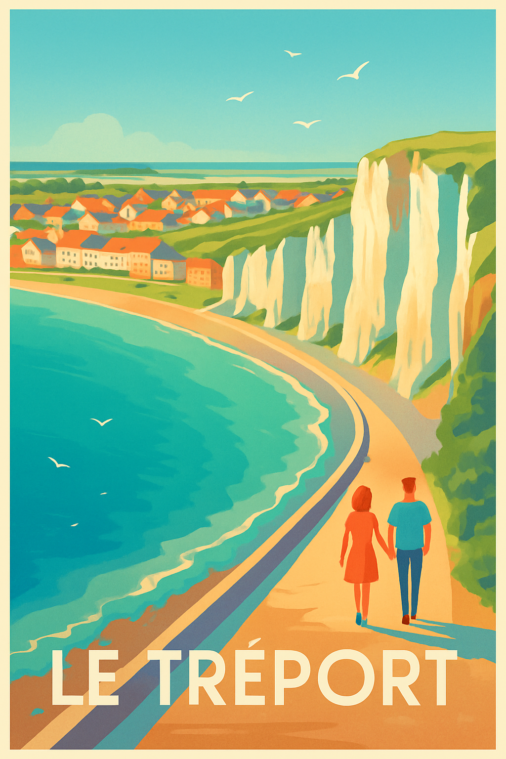 Seine-Maritime France Pas de Cadre / 20 × 30cm Affiche de Le Tréport - Balade romantique au bord des falaises