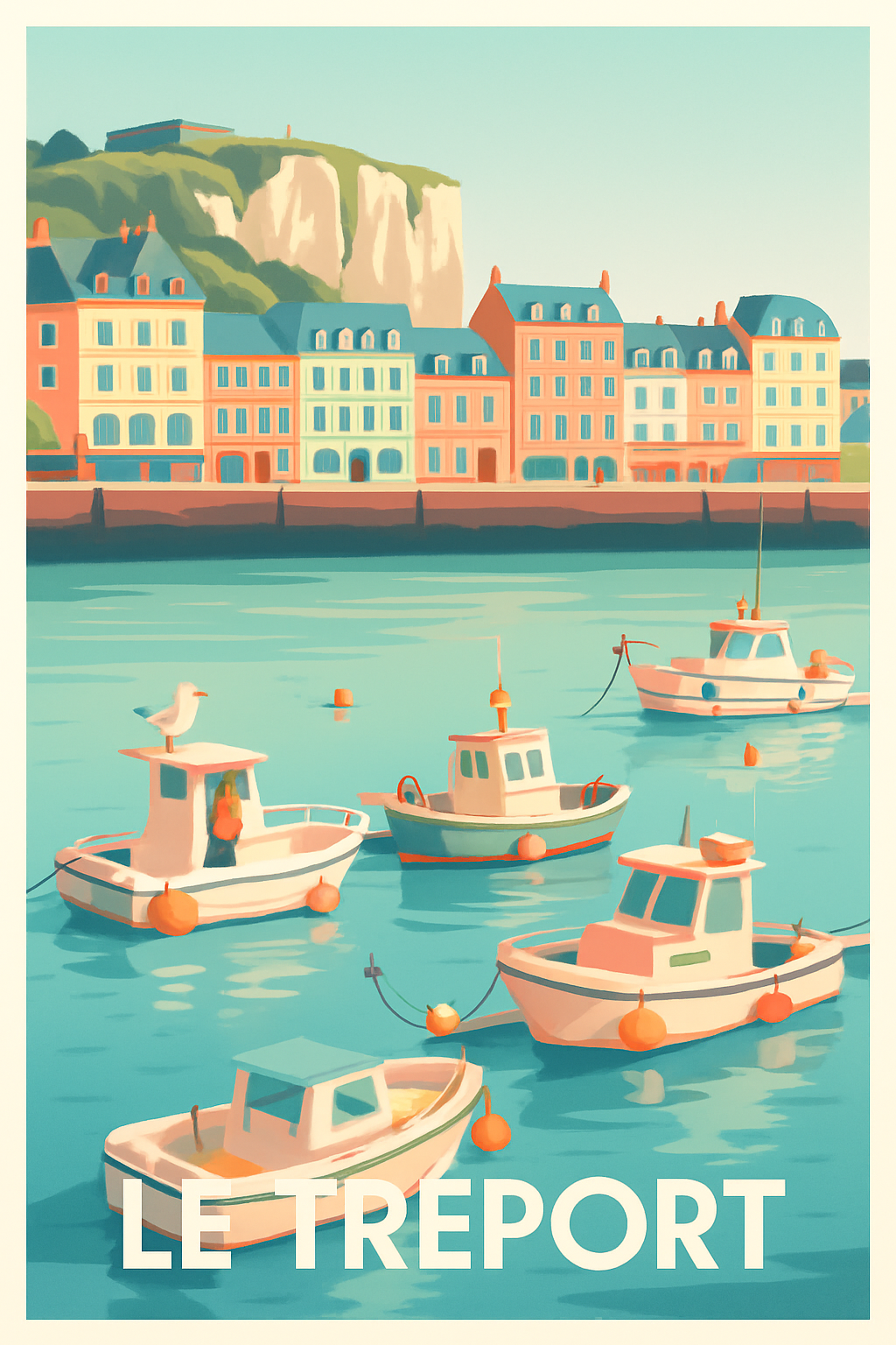 Seine-Maritime France Pas de Cadre / 20 × 30cm Affiche de Le Tréport - Charme maritime et couleurs pastel
