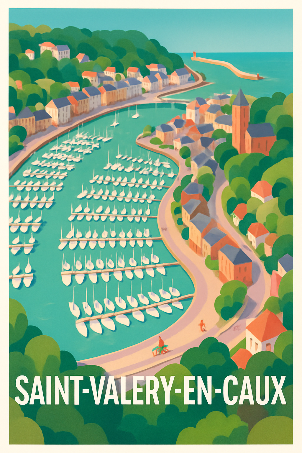 Seine-Maritime France Pas de Cadre / 20 × 30cm Affiche de Saint-Valery-en-Caux - Charme maritime et douceur normande