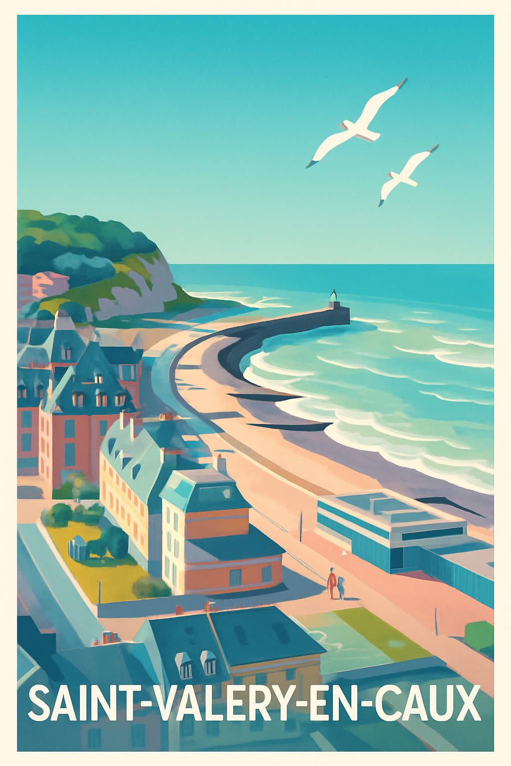 Seine-Maritime France Pas de Cadre / 20 × 30cm Affiche de Saint-Valery-en-Caux - Escapade côtière pleine de charme