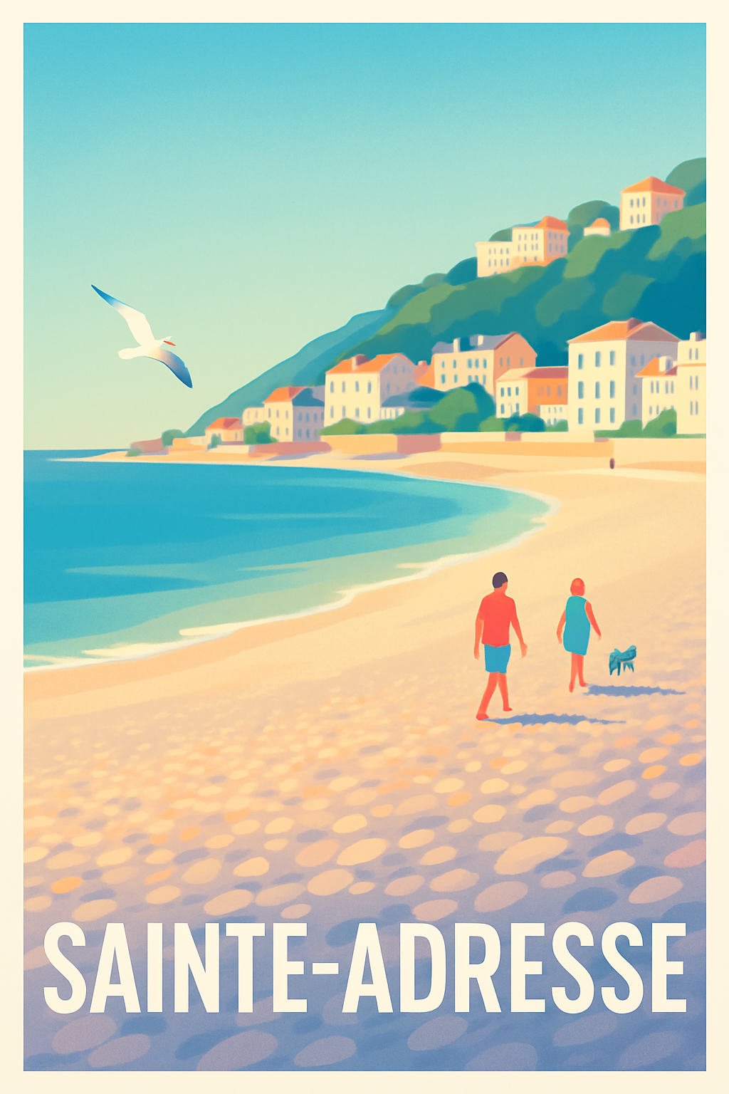 Seine-Maritime France Pas de Cadre / 20 × 30cm Affiche de Sainte-Adresse - Promenade en bord de mer