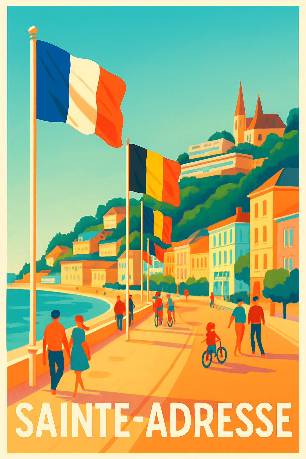 Seine-Maritime France Pas de Cadre / 20 × 30cm Affiche de Sainte-Adresse - Promenade ensoleillée au bord de la mer