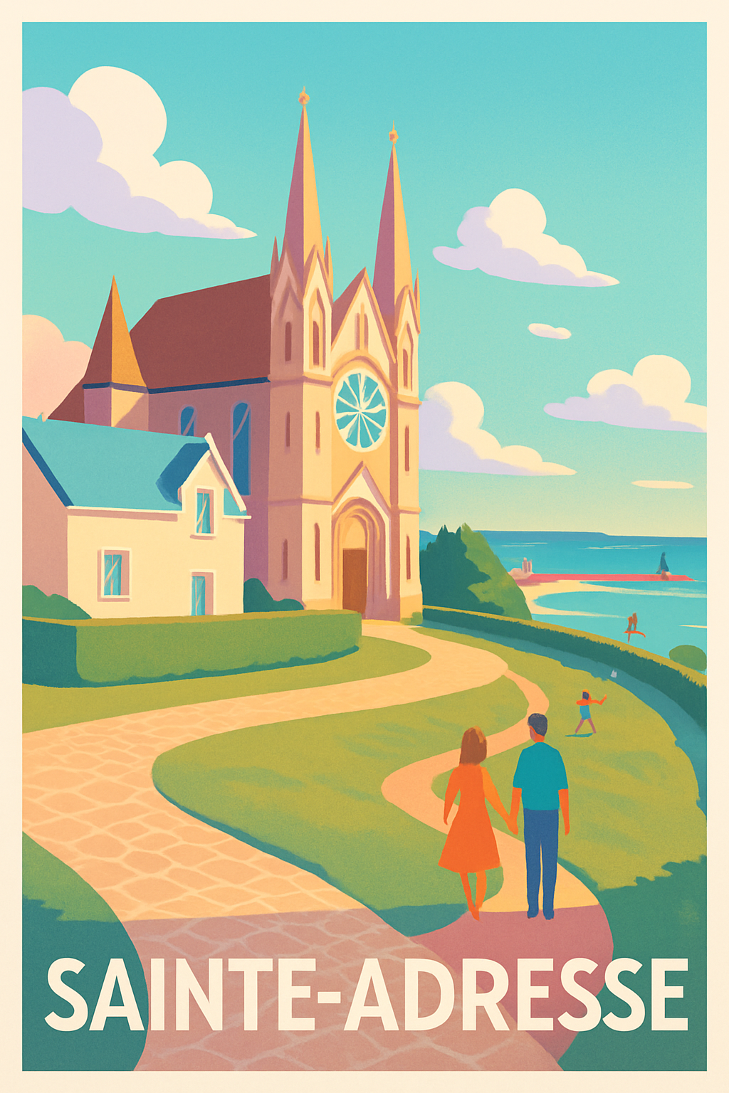 Seine-Maritime France Pas de Cadre / 20 × 30cm Affiche de Sainte-Adresse - Promenade romantique au bord de la mer