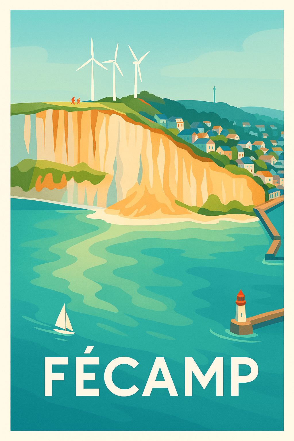 Seine-Maritime France Pas de Cadre / 20 × 30cm Affiche Fécamp - Vue emblématique des falaises et du littoral