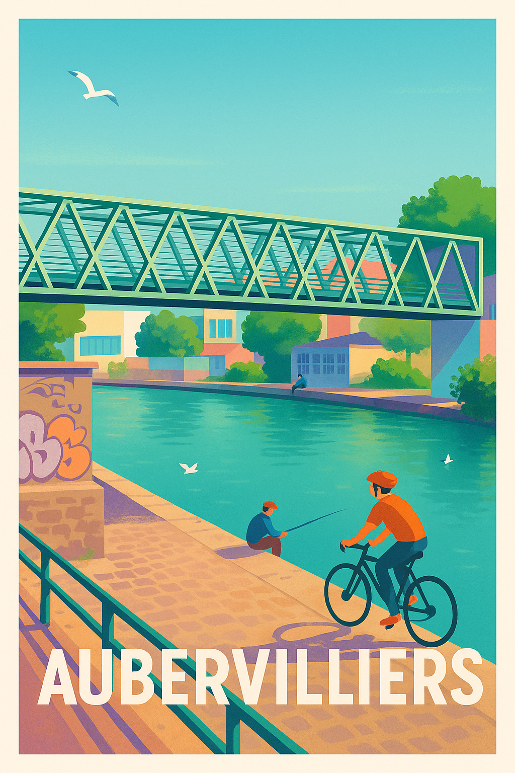 Affiche Aubervilliers — Douceur de vie au bord du canal · poster d'art de Aubervilliers